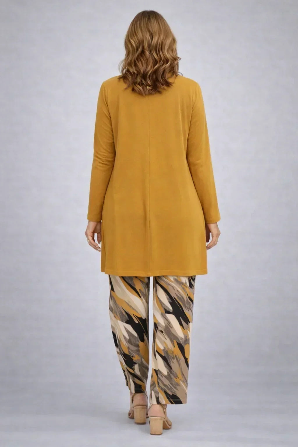 Honora | Mustard Three-Piece Set with Printed Trousers