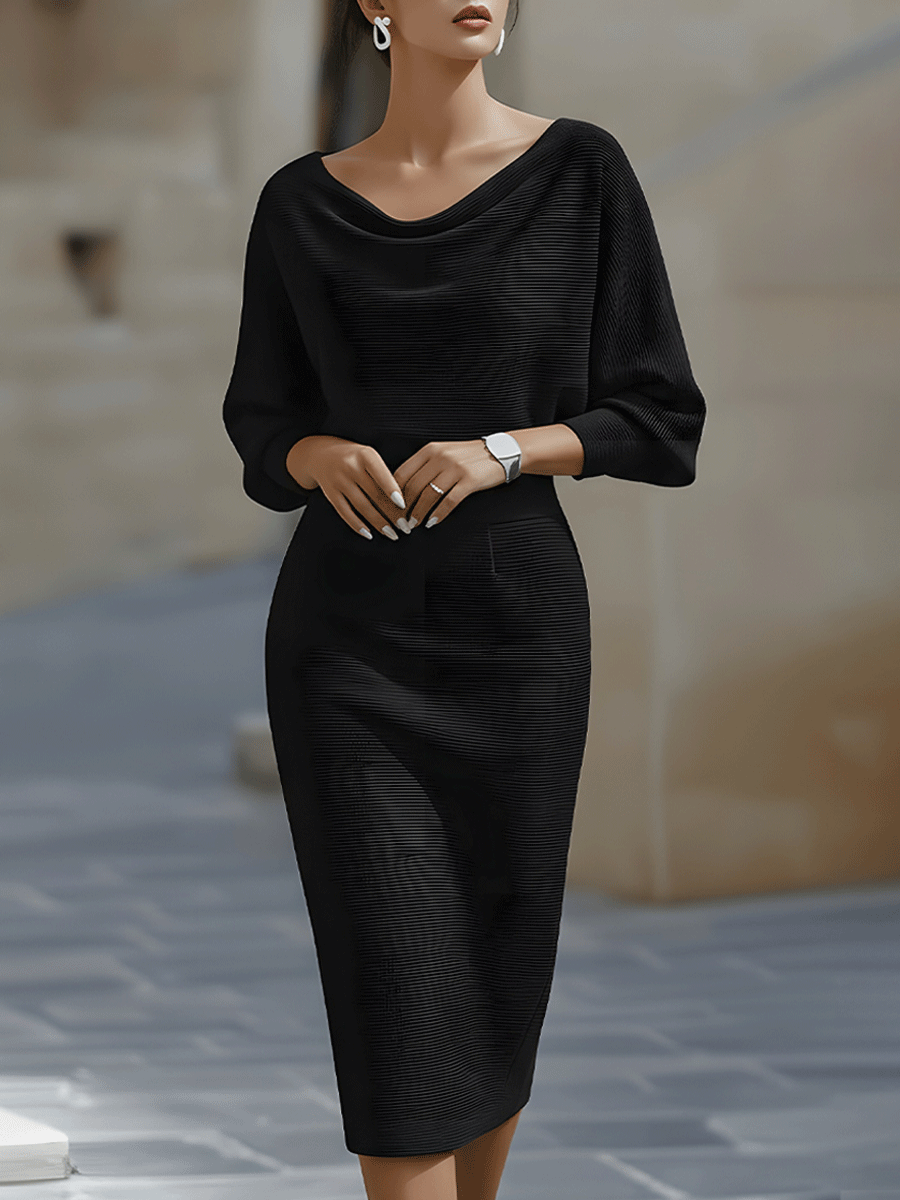 Olivia | White Draped Batwing Midi Dress