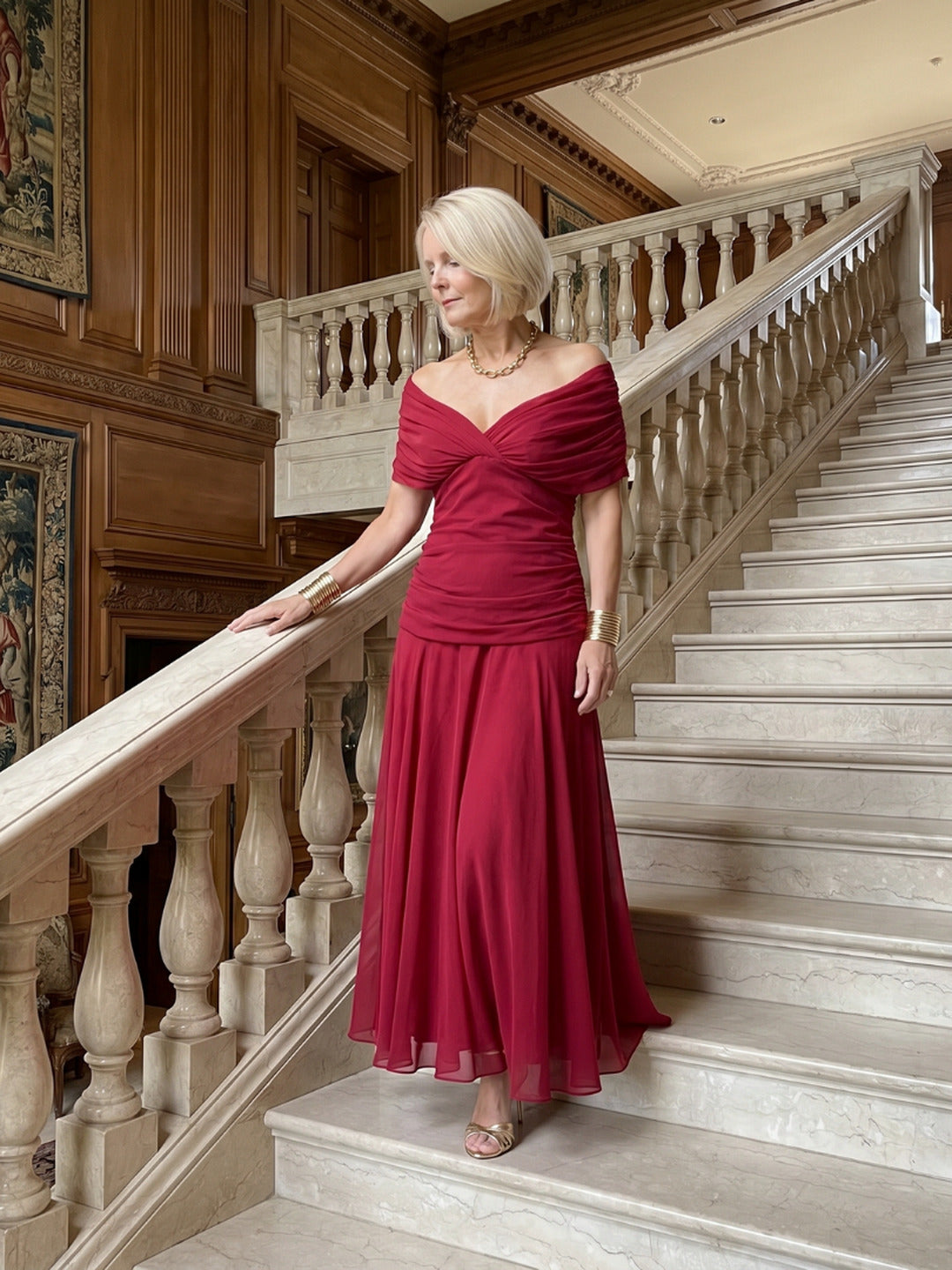 Jacqueline | Off Shoulder Flow Midi Dress
