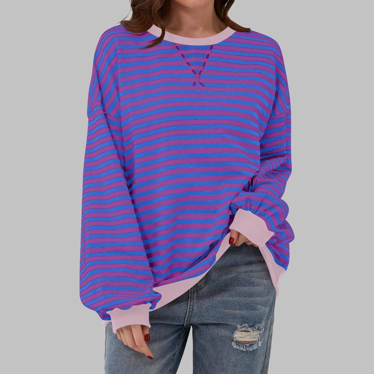 Lynne | Casual Long Sleeve Round Neck Striped Shirt