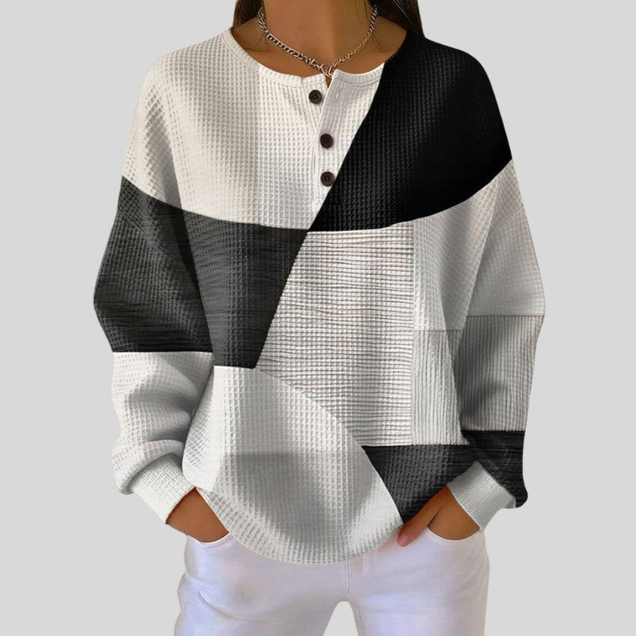 Celestine | Waffle Knit Henley Sweatshirt