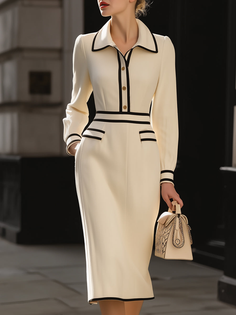 Magidan | Trim Midi Dress With Button Detail