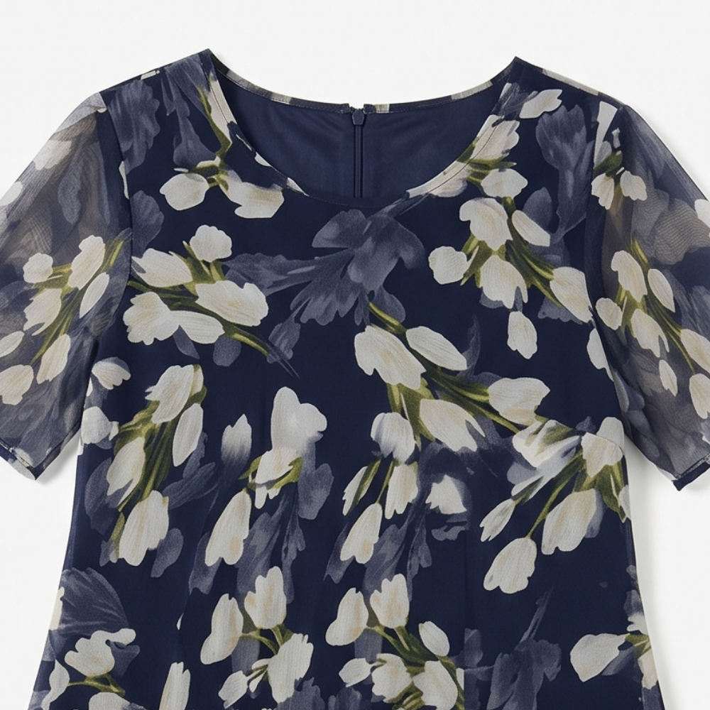 Emma | Elegant Navy Blue Floral Midi Dress